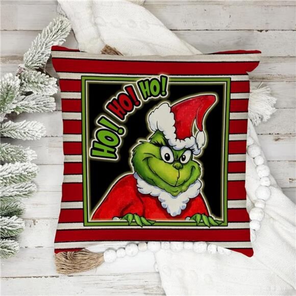 Set of 4 Merry Christmas Whatever Pillow Covers,16x16 Grinch-Themed Cushion Case - Picture 6 of 7